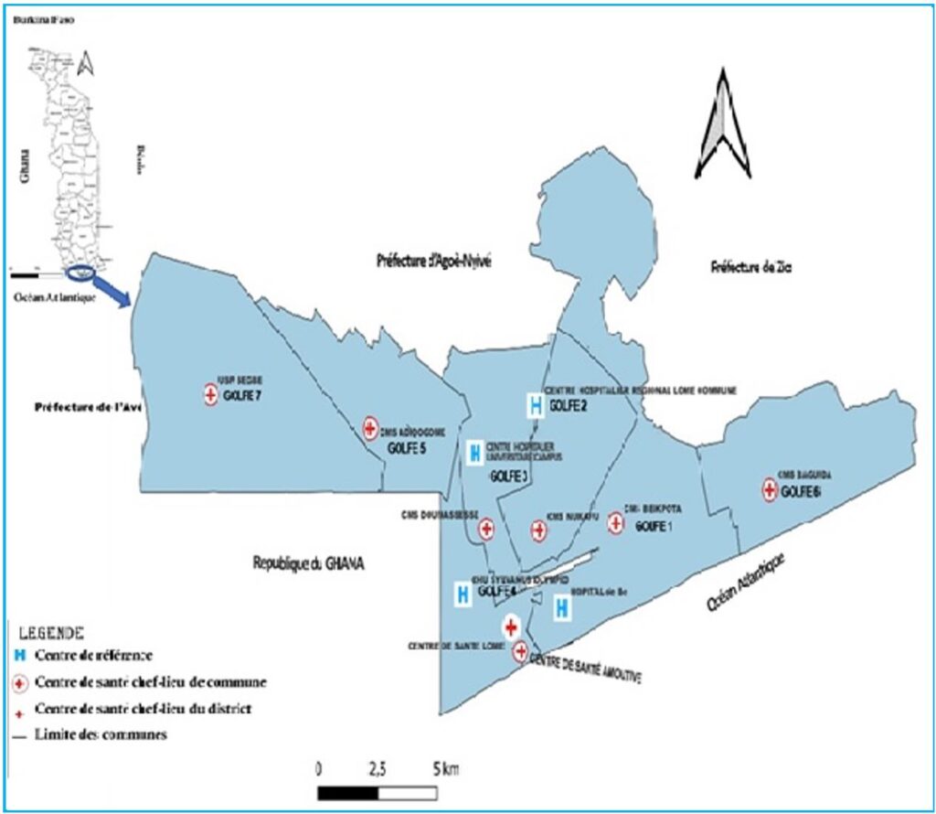 Figure 1 : Carte sanitaire du district de Golfe, Togo, 2024