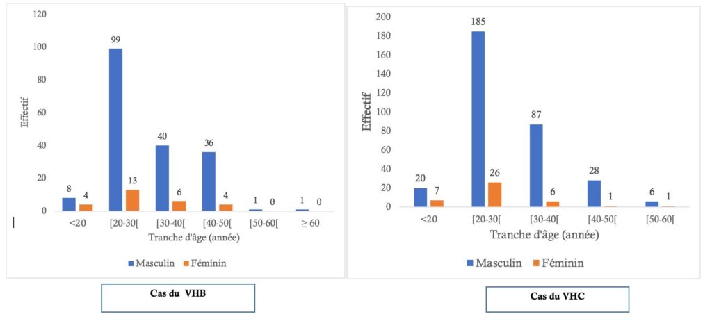  Figure 3 : Répartition des primo-donneurs positifs aux hépatites virales au CNTS Lomé de 2020 à 2022 par sexe et par tranche d’âge 