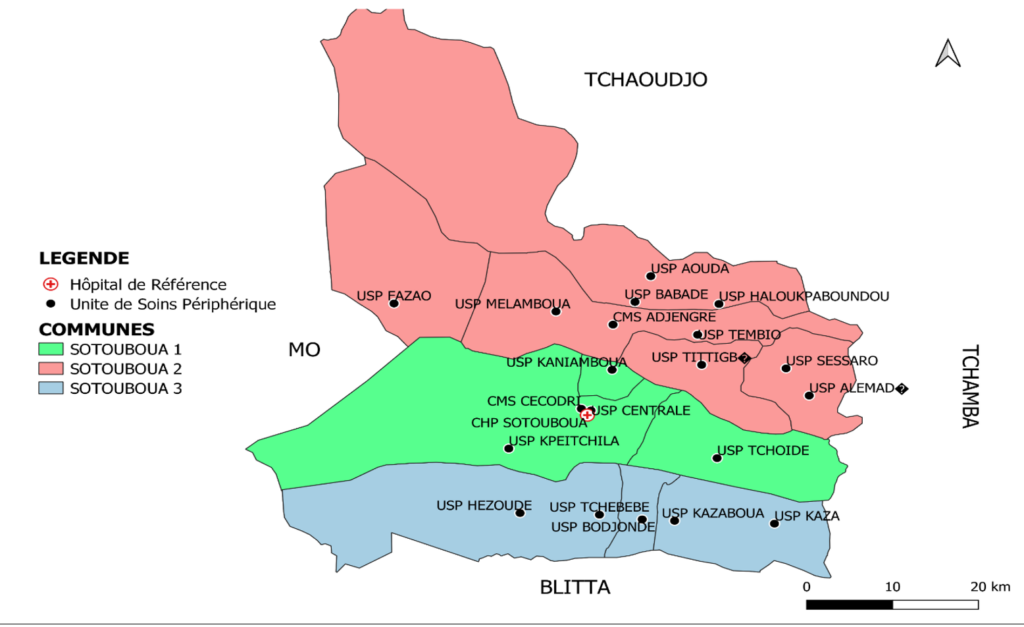 Figure 1 : Carte sanitaire du district de Sotouboua, Togo, 2023