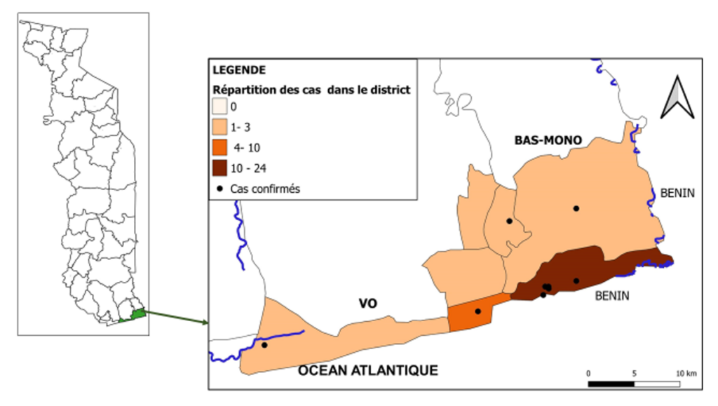 Figure 3 : Géolocalisation des cas de choléra dans le district des lacs, Novembre 2021