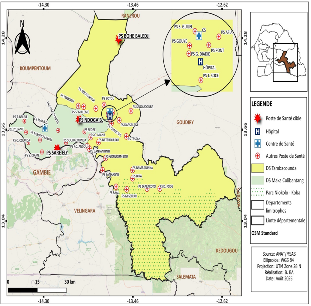 Figure 1: Map of Tambacounda and Maka Colibantang Health Districts