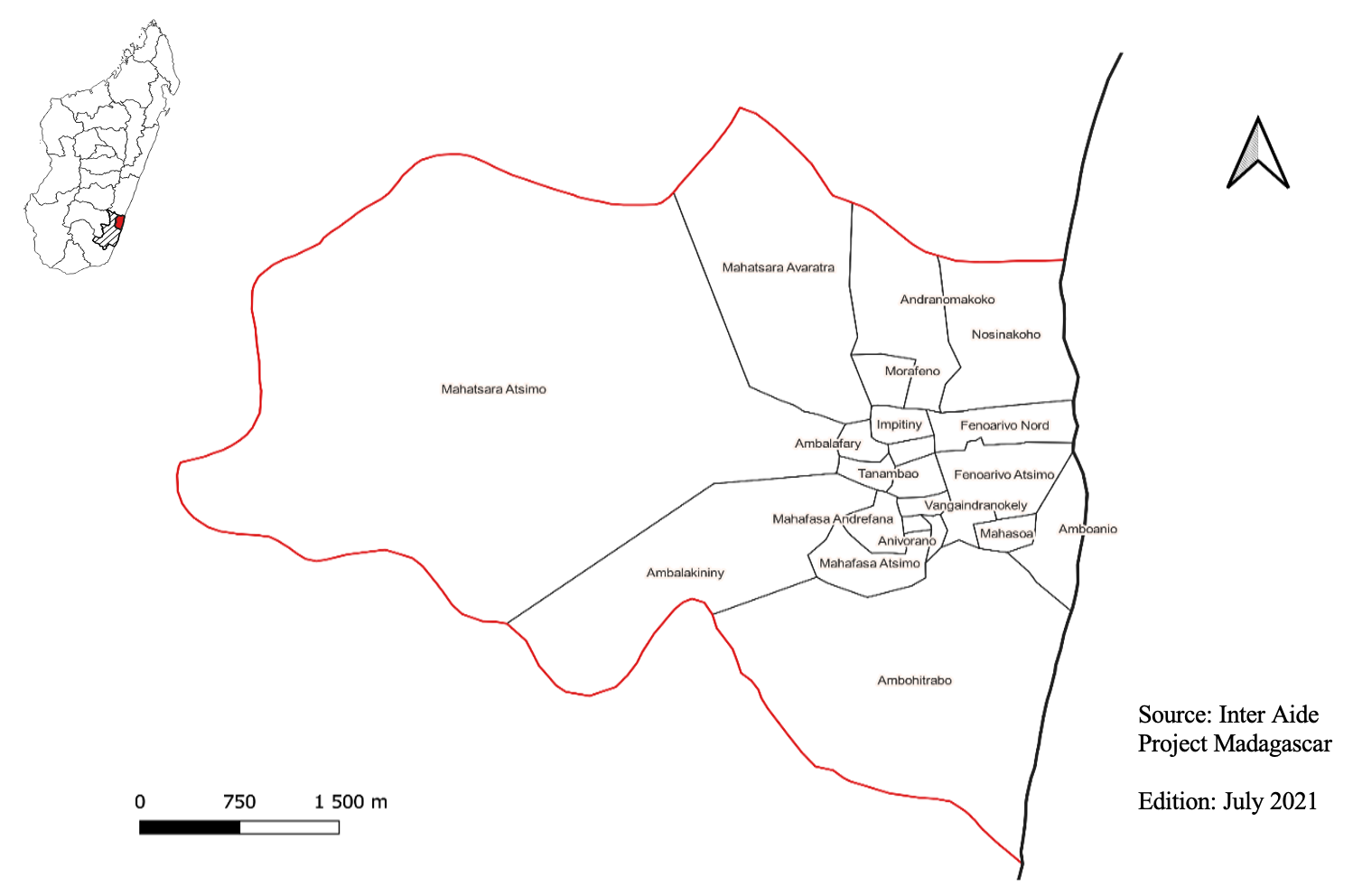 Figure 1: Urban Municipality of Farafangana with its Various Neighbourhoods