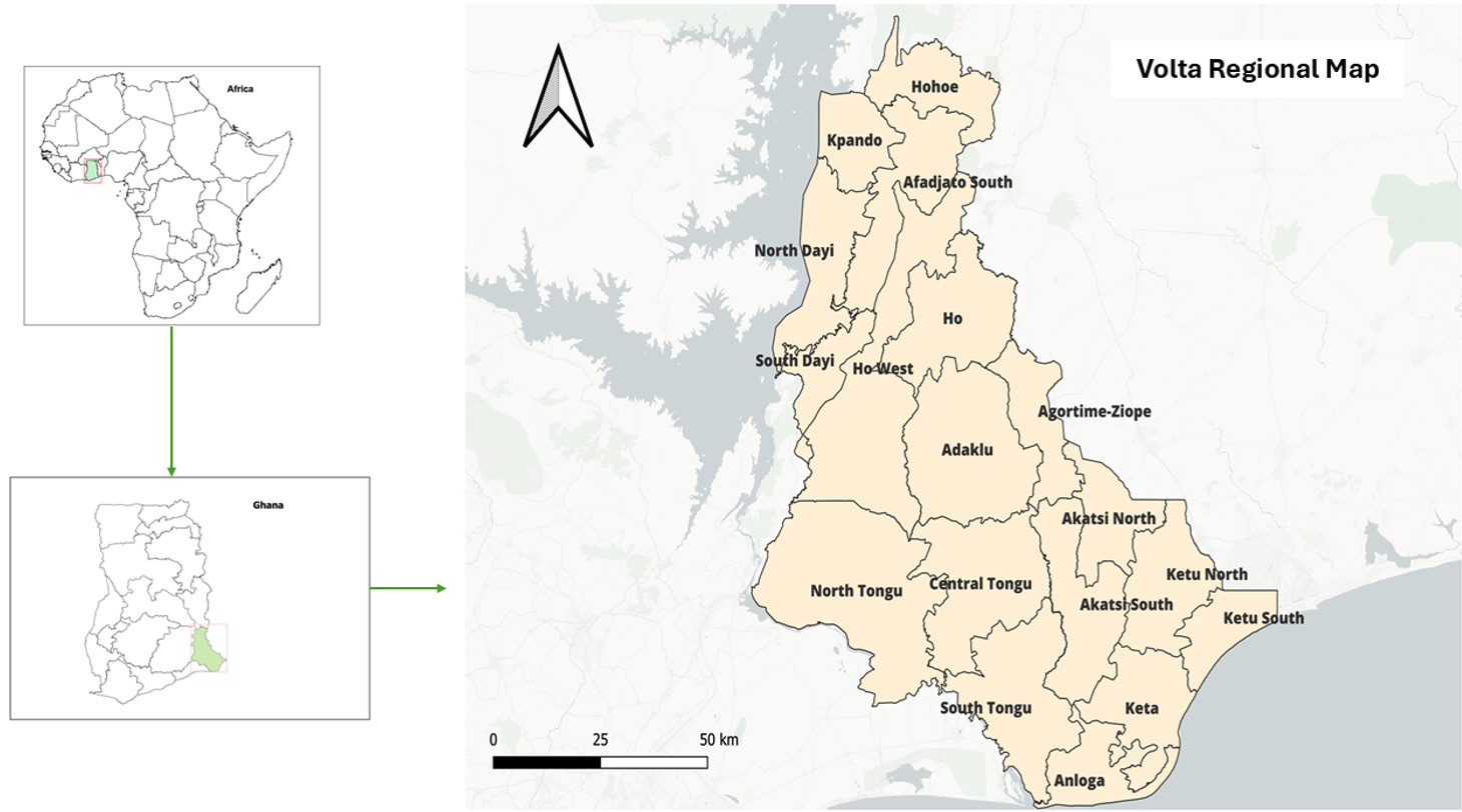 Figure 1: Volta Regional Map with Selected Study Sites