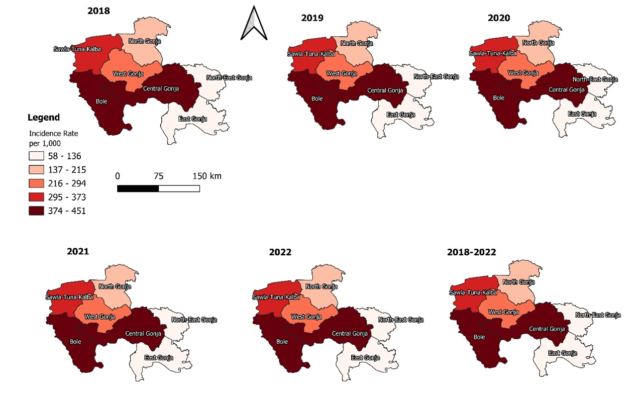 Figure 3: Geographical distribution of MiP incidence by District, Savannah