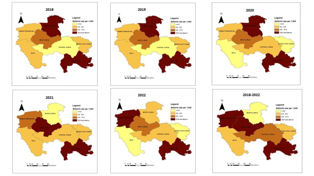 Figure 2: Geographical distribution of stillbirths, Savannah Region, 2018-2022