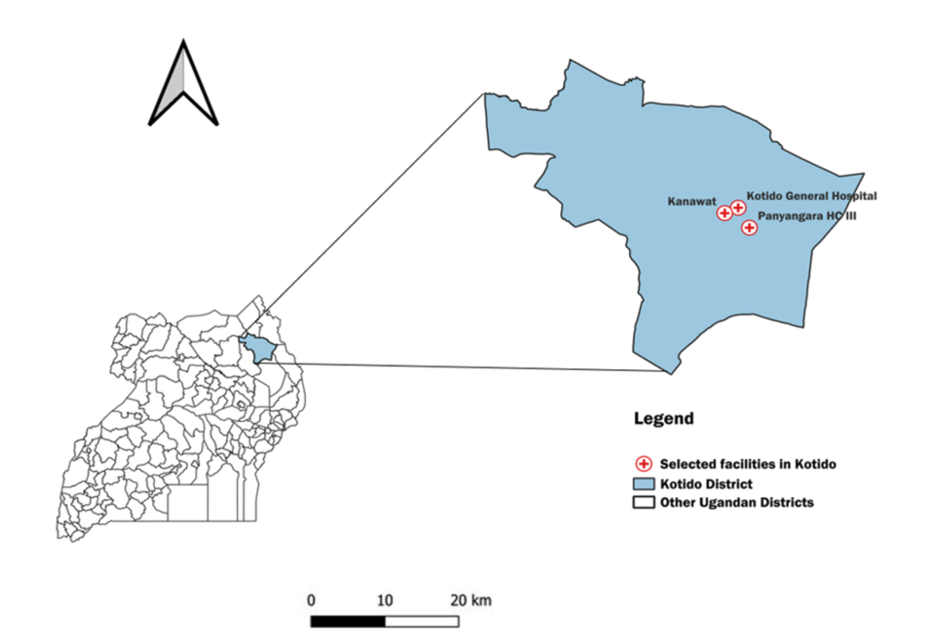 Figure 1: Health facilities where the study was conducted in Kotido District, Uganda, September 2024