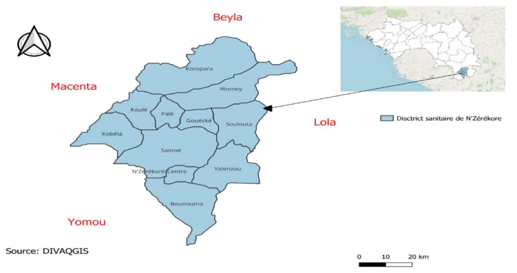 Figure 1: Map of the Health district of N'Zérékoré