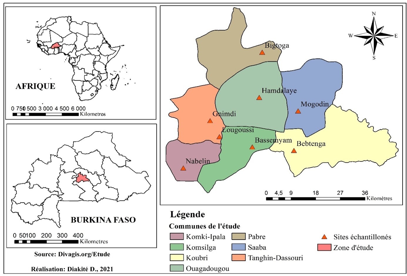 Figure 1: Map showing the different sites where the comparative intradermal tuberculin test was carried out