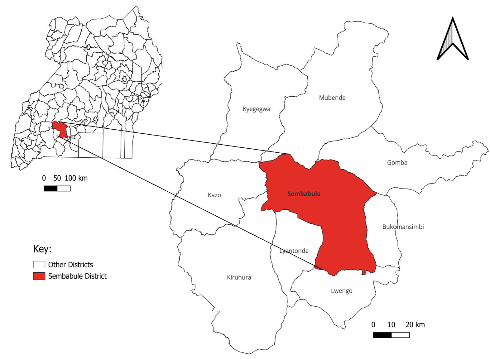 Figure 1: Location of Sembabule District, Uganda, 2024