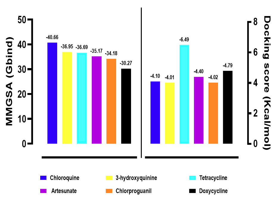 Figure 2: Graphical Representation of the Docking Score and Prime/MM-GBSA (∆g bind) for the top six drug candidates
