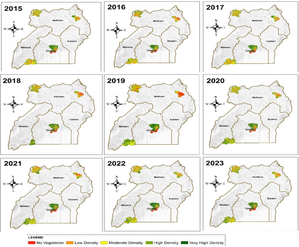 Figure 5: Spatial and temporal variation in NDVI within the four study areas