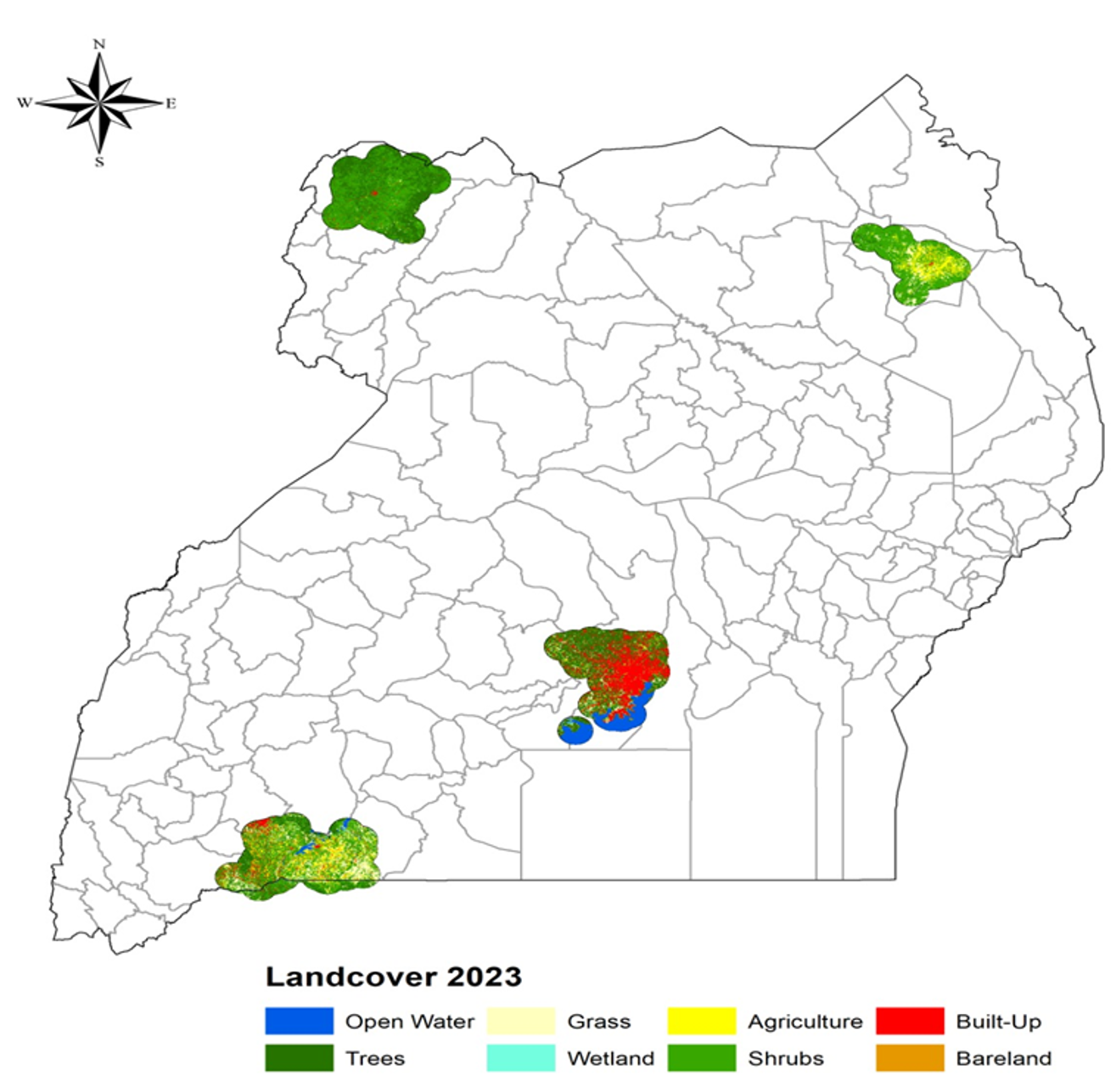 Figure 6: Spatial and temporal variation in land use and land cover within the four study areas