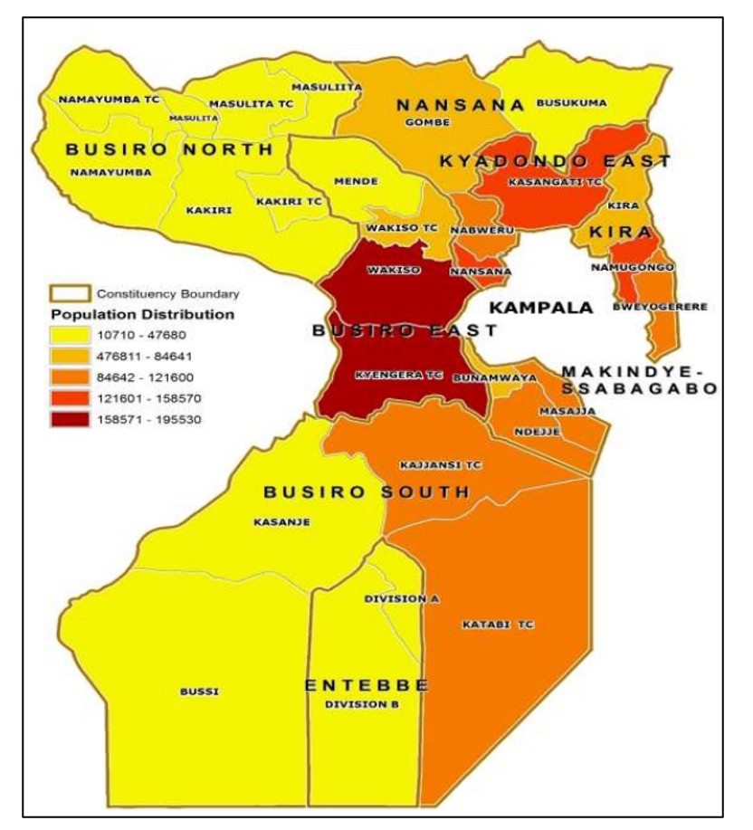 Figure 1: Showing Wakiso District by administrative units