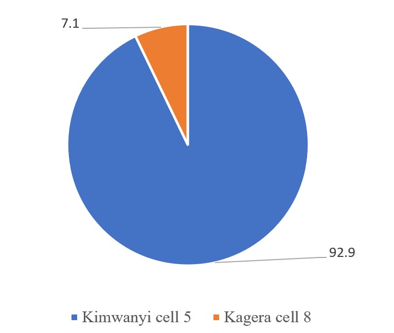 Figure 1: Distribution of confirmed cholera cases by place, Kasensero Landing Site, April-May 2024