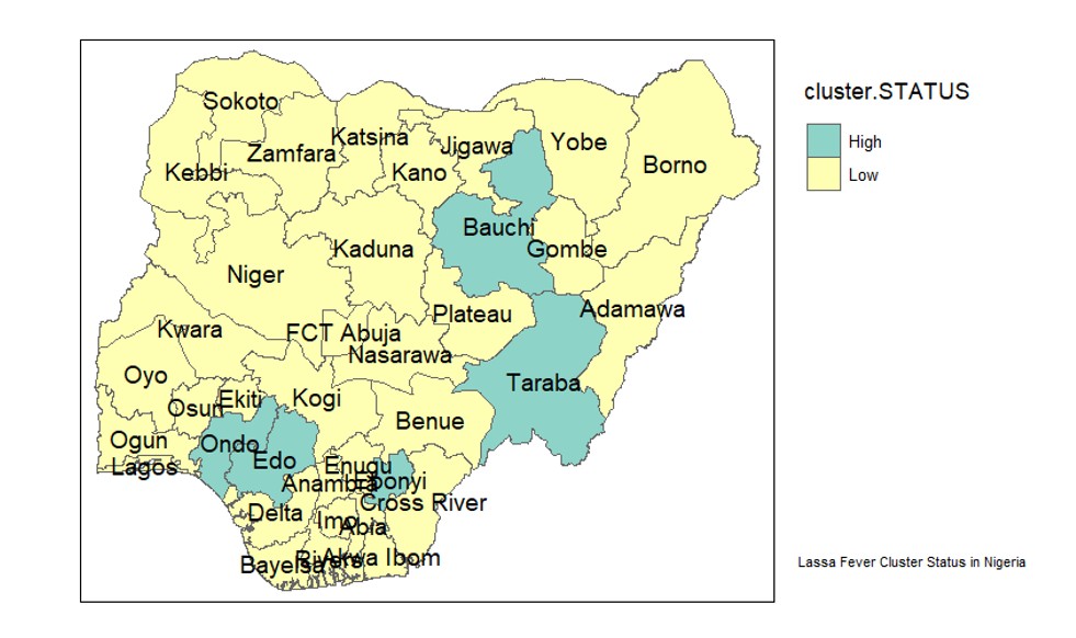Figure 15: Geographic Distribution of Lassa Fever Clusters in Nigeria